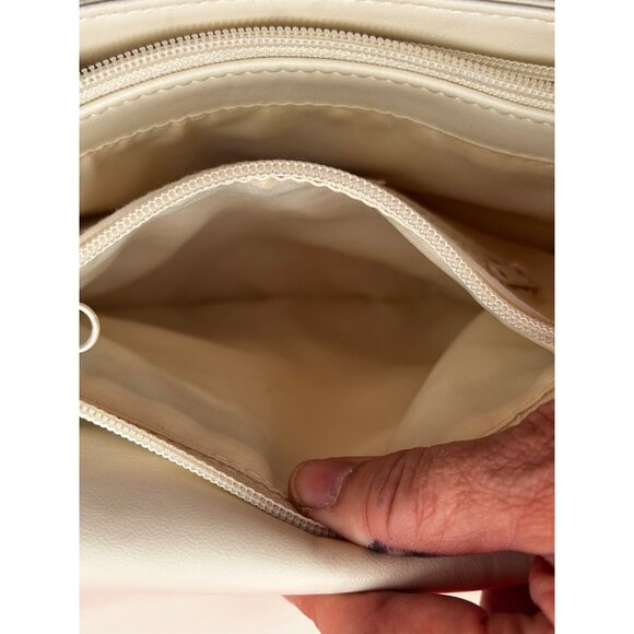 Worthington Crossbody Shoulder Bag Ivory Leather Trim Dual Zip Compartments - Picture 14 of 16